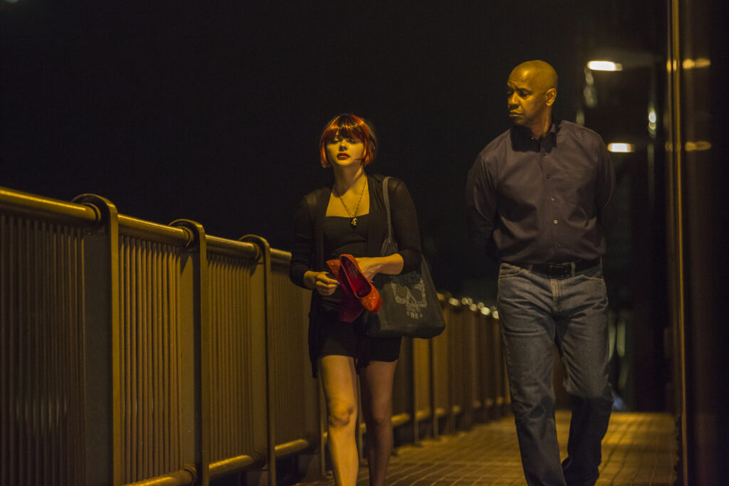 The Equalizer | Antoine Fuqua Denzel Washington and Chloë Grace Moretz in *The Equalizer* movie scene.