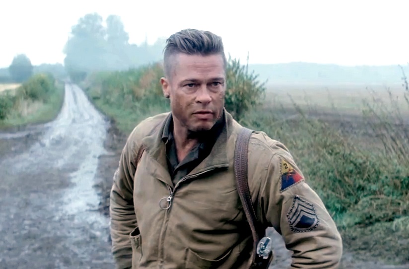 Brad Pitt as Fury Don 'Wardaddy' Collier. World War II movie character. Soldier in uniform.