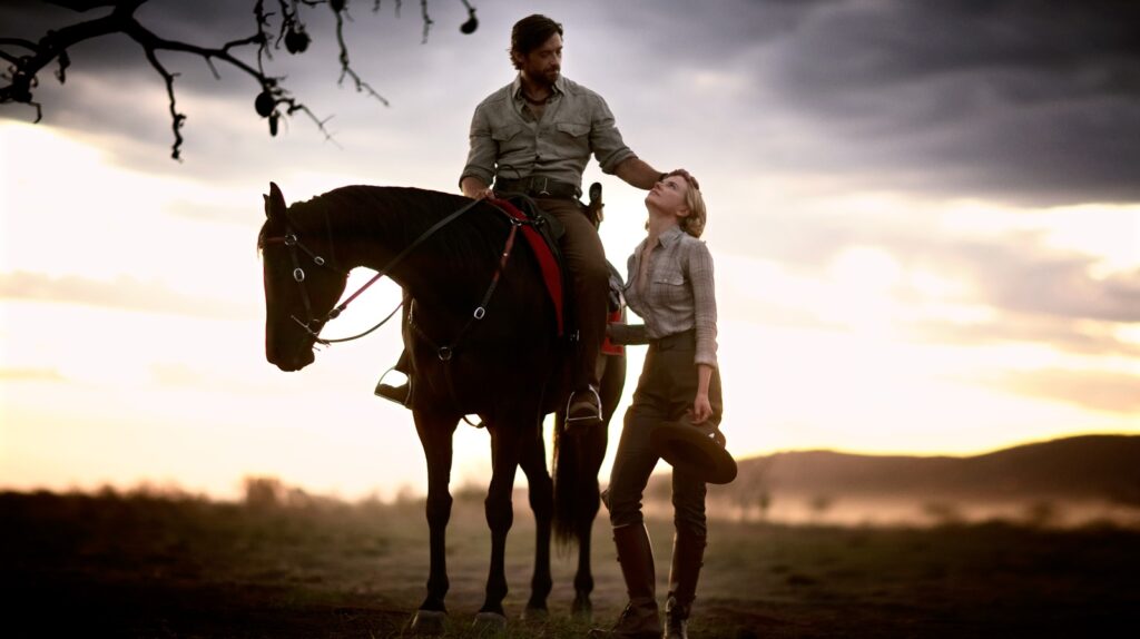 Fall Film 2008: Hugh Jackman on horseback with Nicole Kidman. You Can't Stop What's Coming movie scene.