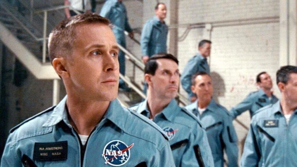 Ryan Gosling as Neil Armstrong in First Man at TIFF. Astronauts in NASA uniforms. Toronto International Film Festival.