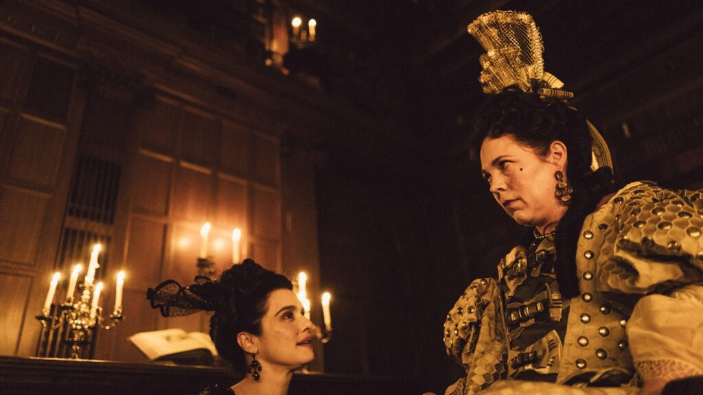 The Favourite | Yorgos Lanthimos Olivia Colman and Rachel Weisz in The Favourite, directed by Yorgos Lanthimos. Period drama, candlelight.