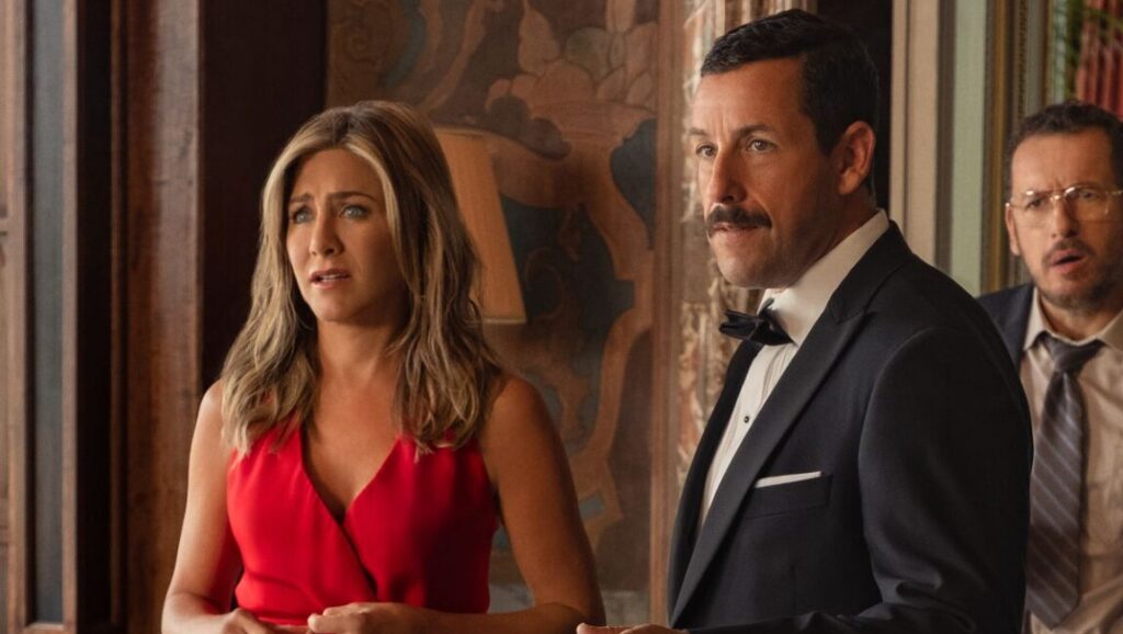 Jennifer Aniston and Adam Sandler in Murder Mystery. Comedy film with mystery and suspense.