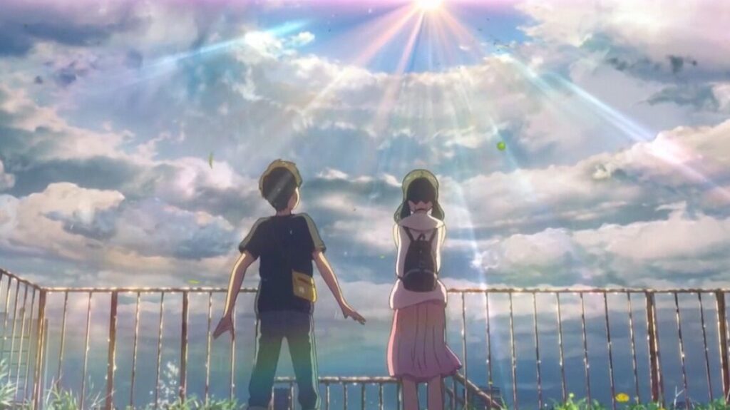 Before We Vanish | January 2020: Zombi Child, Weathering with You, Color Out of Space Weathering with You anime film still. Boy and girl gaze at a bright, cloudy sky.