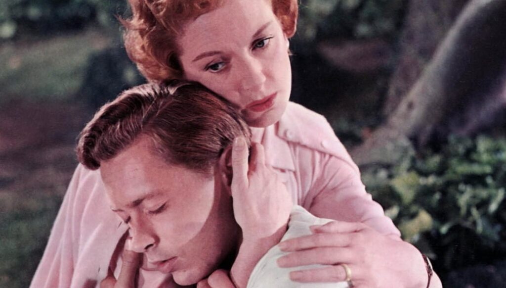 Tea and Sympathy | Vincente Minnelli Tea and Sympathy film still. Woman embraces a young man, offering comfort and support. Vincente Minnelli movie.