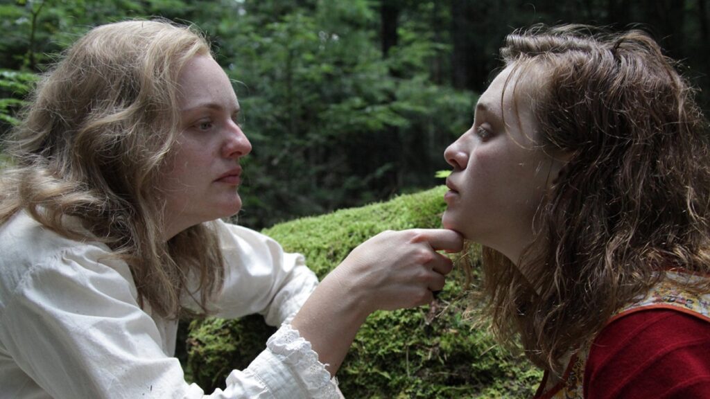 Elisabeth Moss and Odessa Young in Shirley, directed by Josephine Decker. Drama, thriller movie scene.