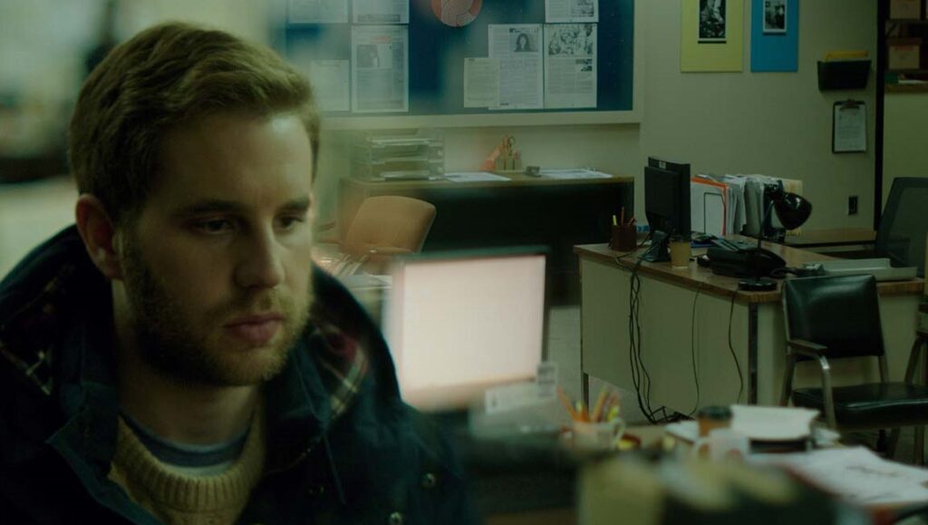 Run This Town | Ricky Tollman Ricky Tollman in Run This Town movie. Actor Ben Platt in office scene. Film about Toronto politics.