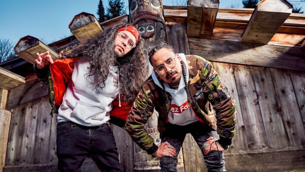 Snotty Nose Rez Kids, Indigenous hip hop duo. New music Trapline album. Canadian First Nations artists.