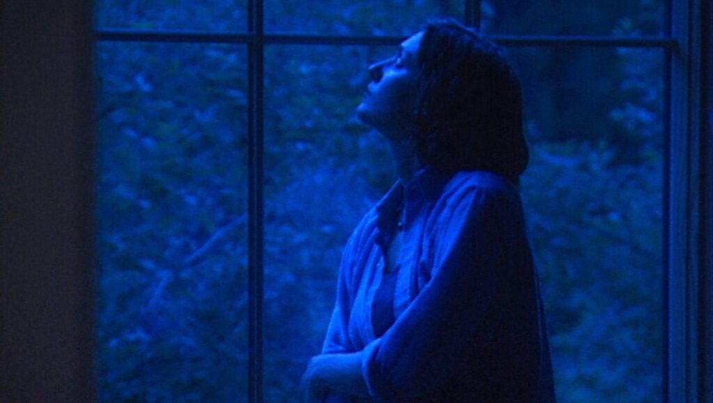 The Plagiarists | Peter Parlow Peter Parlow's The Plagiarists still. Woman looks out window, bathed in blue light. Dark, moody scene.
