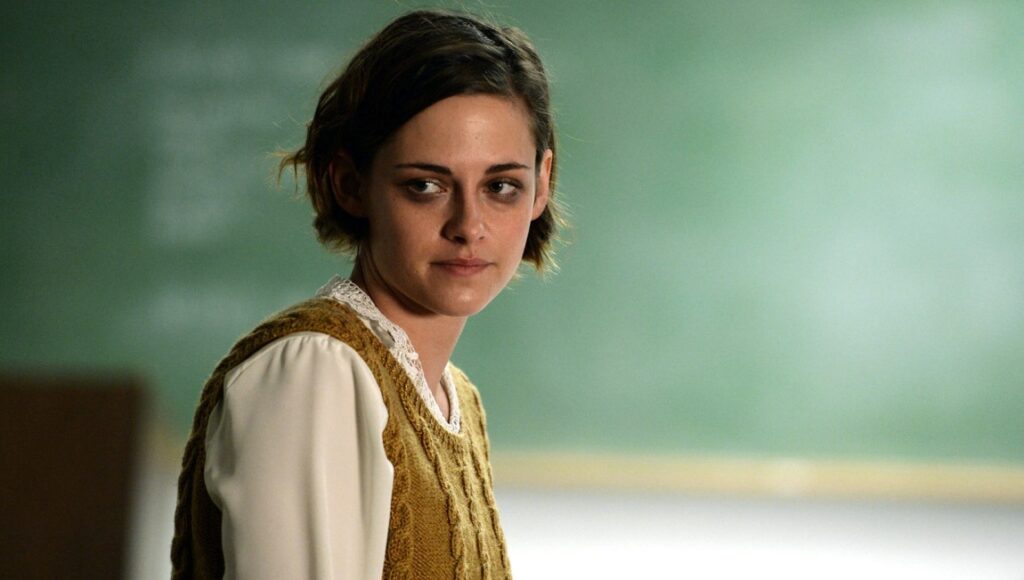 Kristen Stewart in Certain Women, directed by Kelly Reichardt. Portrait of the actress in a classroom setting.