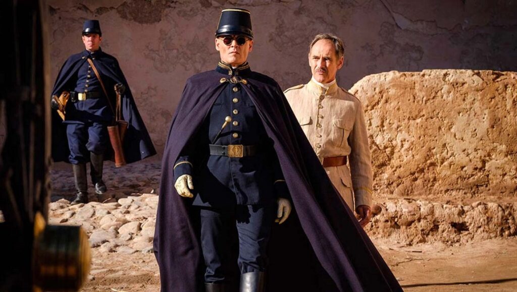 Waiting for the Barbarians movie still. Johnny Depp in military garb.