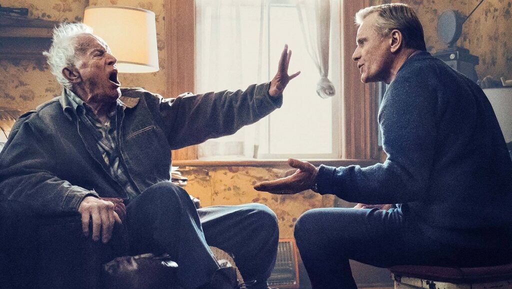 Falling | Viggo Mortensen Viggo Mortensen in Falling (2020). Lance Henriksen yells, hand raised, during an intense scene. TIFF.