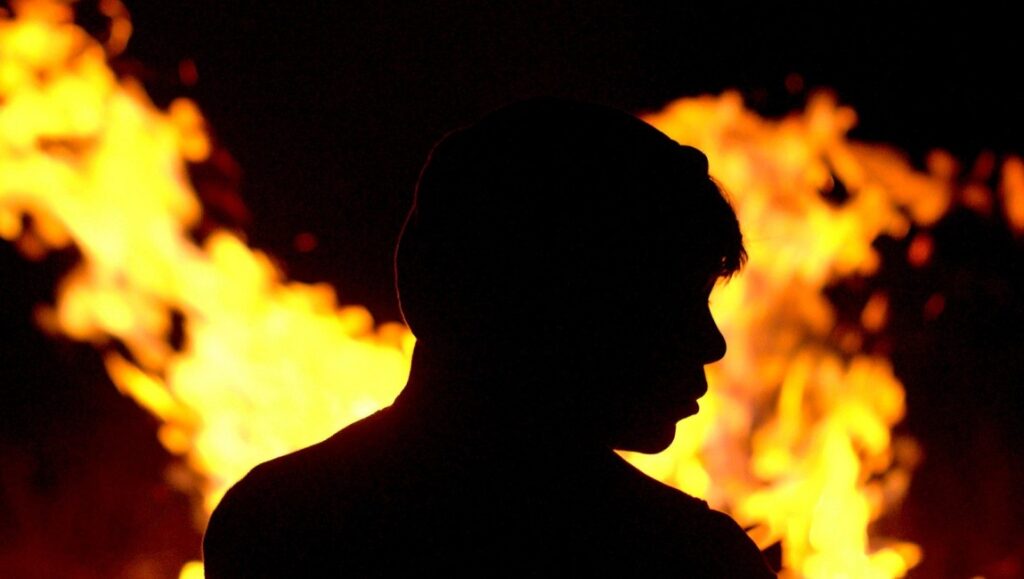 New Directors/New Films 2020 — Dispatch 2: Identifying Features, The Killing of Two Lovers, The Mole Agent Silhouette of a person against a fire backdrop, from Identifying Features film. New Directors/New Films 2020.