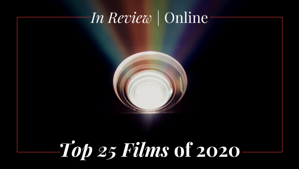 Top 25 Films of 2020. Movie projector with light beams. Best films of the year. Film review.