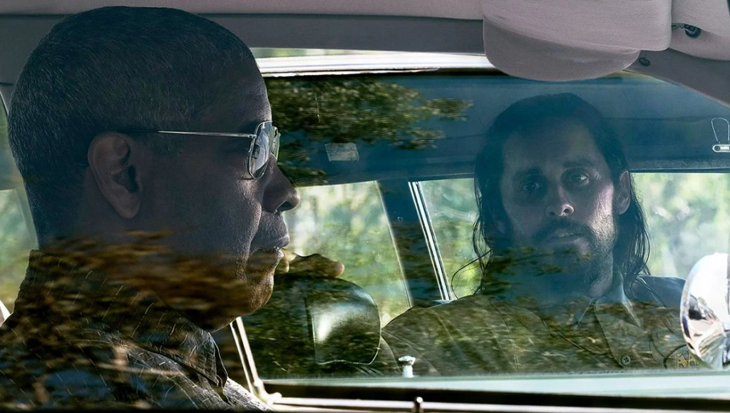 The Little Things | John Lee Hancock The Little Things movie still: Denzel Washington and Jared Leto in a car. Crime thriller.