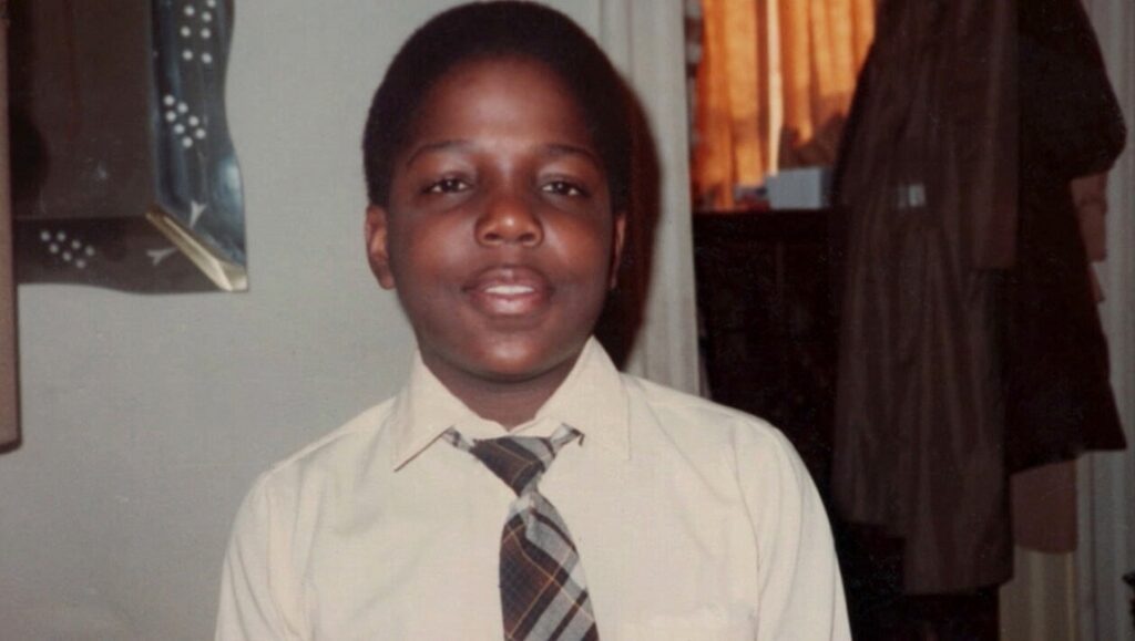 Biggie: I Got a Story to Tell | Emmett Malloy Young Biggie Smalls, also known as Notorious B.I.G., in a shirt and tie. Biggie: I Got a Story to Tell documentary.