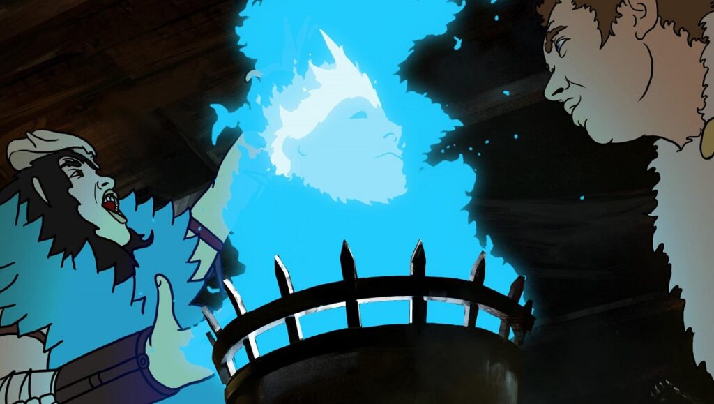 SXSW Film Festival 2021 — Dispatch 5: The Spine of Night, Sound of Violence, Violet The Spine of Night film still from SXSW 2021. Animated characters around a glowing blue flame.