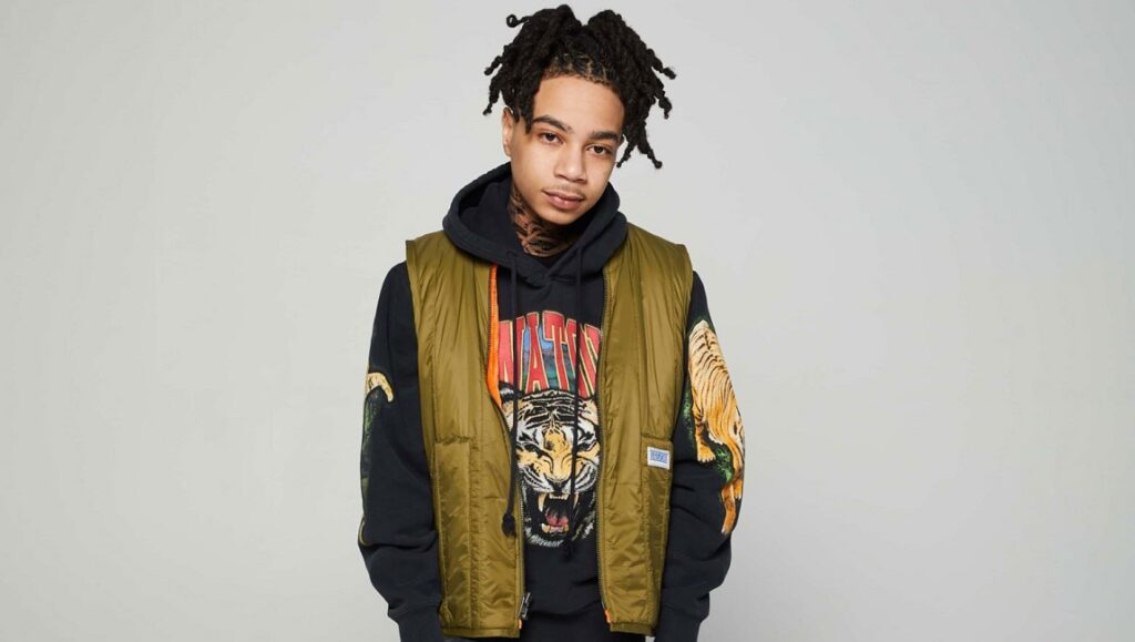 YBN Nahmir, March 2021 album roundup. Rapper with dreadlocks, wearing a tiger hoodie and green vest. New music.