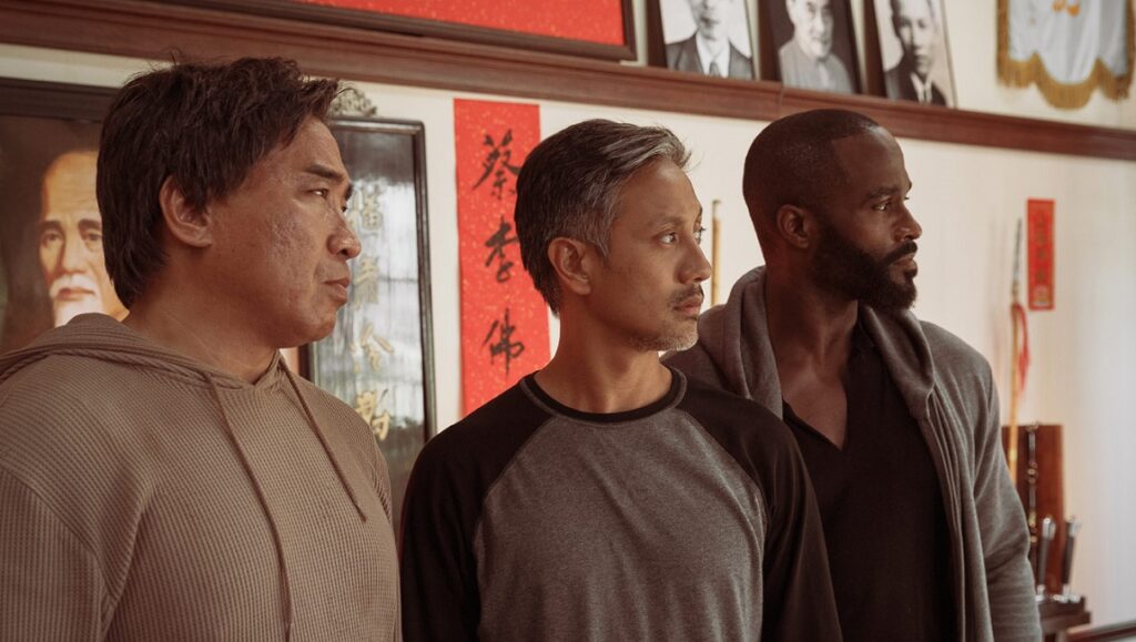 The Paper Tigers | Quoc Bao Tran The Paper Tigers cast. Martial arts comedy film scene with Alain Uy, Ron Yuan, and Mykel Shannon Jenkins.