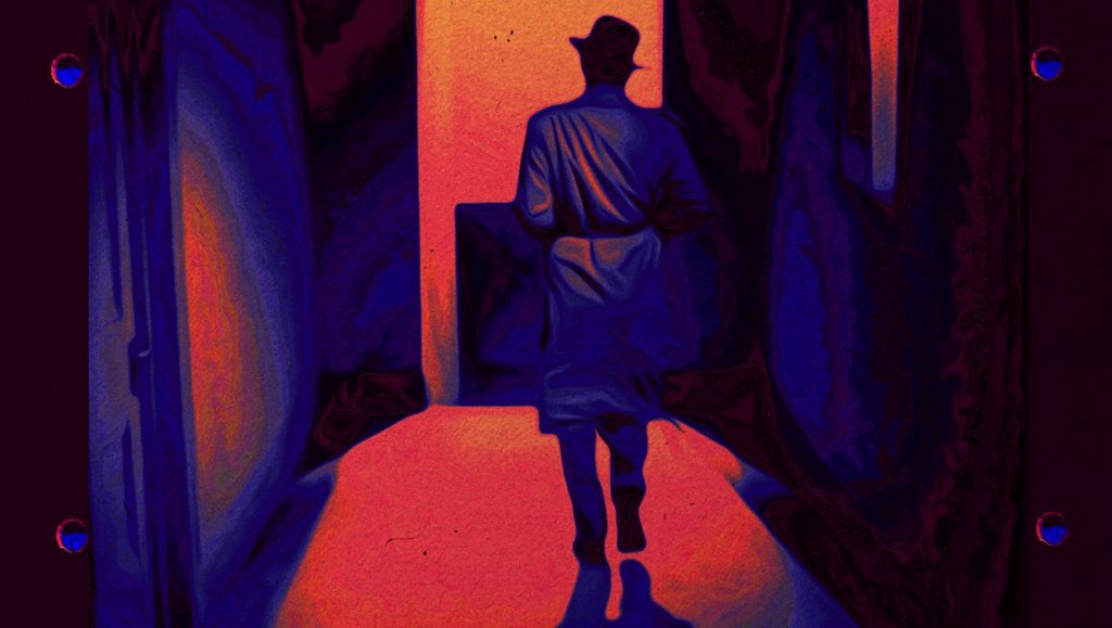 Accidental Luxuriance of the Translucent Watery Rebus | Dalibor Barić Film still from Accidental Luxuriance of the Translucent Watery Rebus at IFFR 2021. Man in hat walks into light.