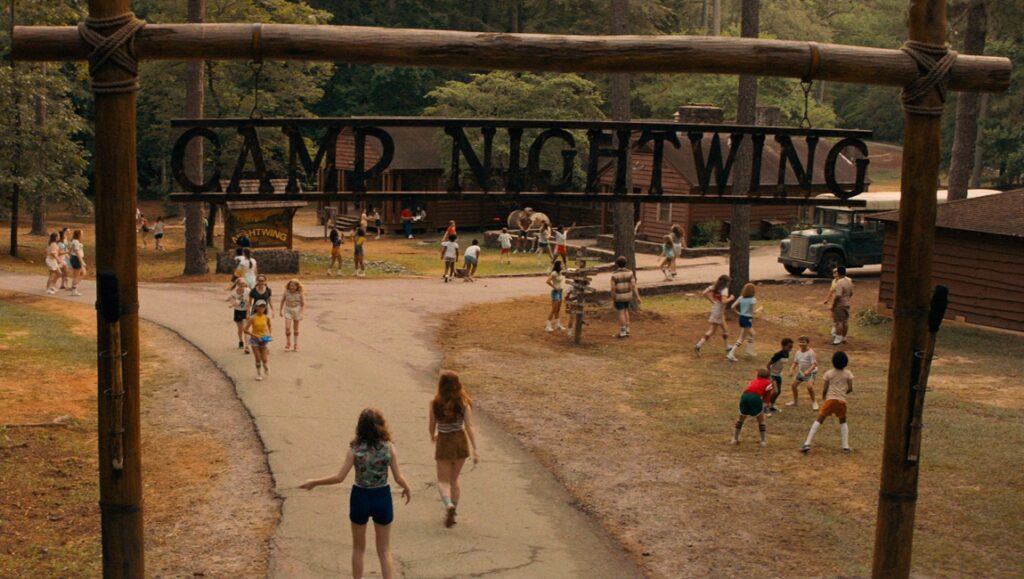 Fear Street Part 2: 1978 | Leigh Janiak Fear Street Part 2: 1978. Camp Nightwing entrance sign with campers. Summer camp scene.