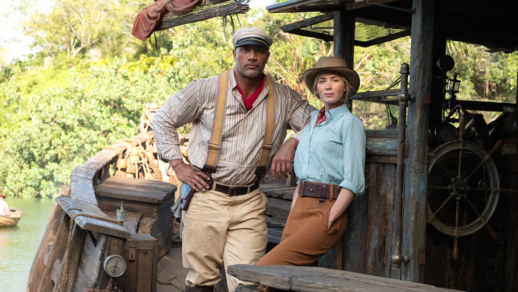 Dwayne Johnson and Emily Blunt in Disney's Jungle Cruise movie.