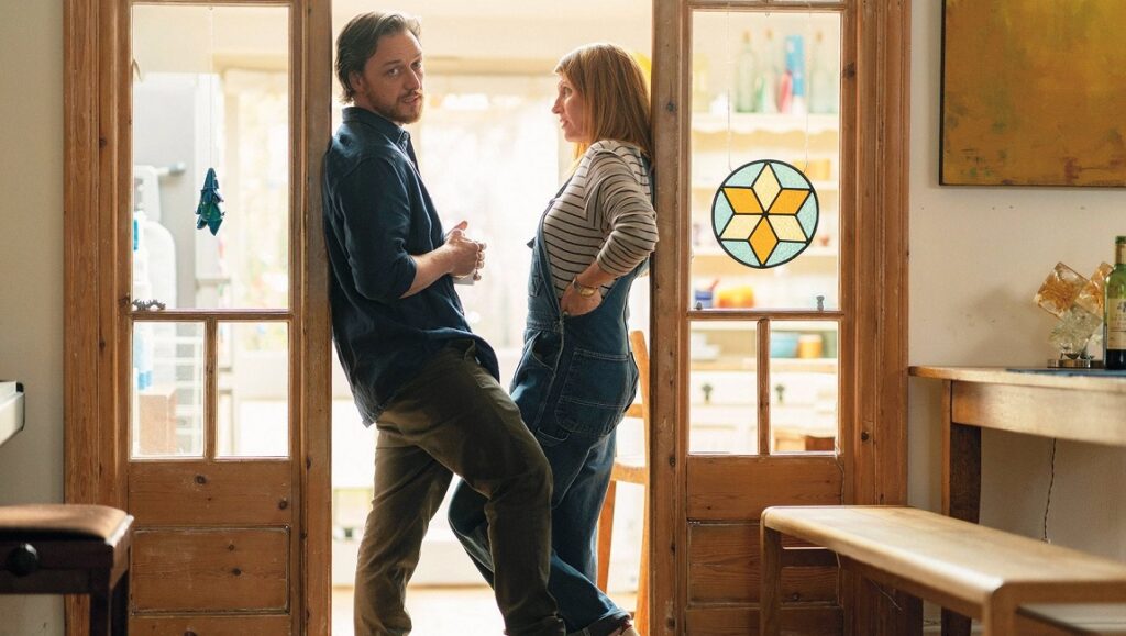 Together | Stephen Daldry Stephen Daldry's Together movie still. James McAvoy and Sharon Horgan lean against a doorway.