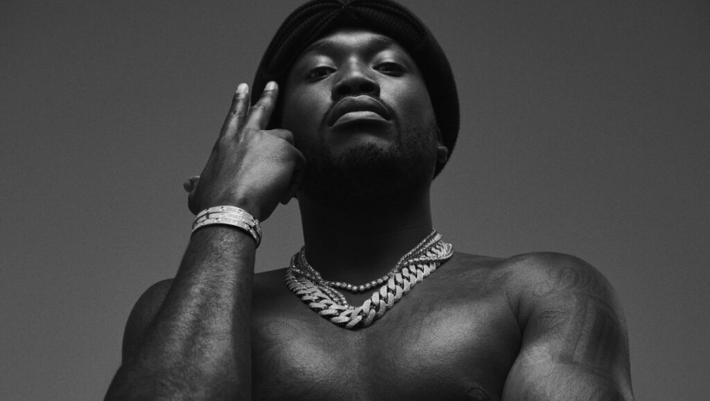 Album Roundup — October 2021 | Part 2: Meek Mill, The War on Drugs, JoJo Black and white portrait of Meek Mill. Rapper with jewelry and head covering.