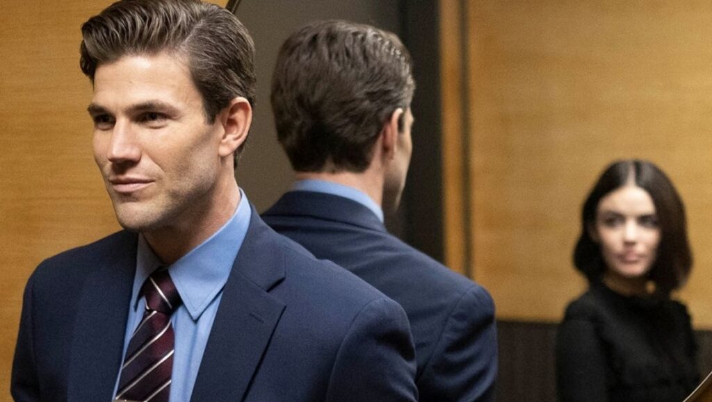 The Hating Game | Peter Hutchings Still from The Hating Game movie featuring Austin Stowell and Lucy Hale.