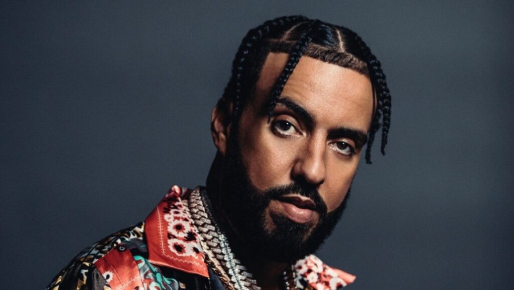 French Montana, November 2021 album roundup. Rapper with braids, beard, and patterned shirt.