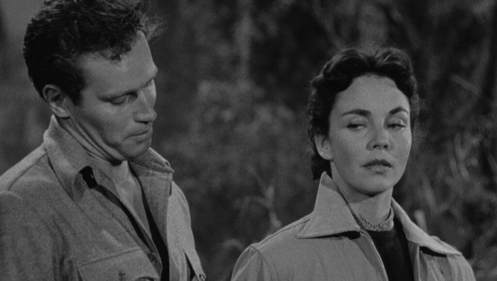 Charlton Heston and Jennifer Jones in King Vidor's Ruby Gentry (1952) film noir.