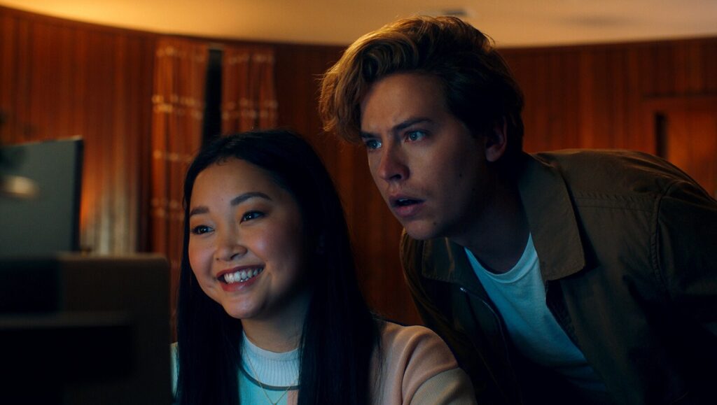 Moonshot — Chris Winterbauer Lana Condor and Cole Sprouse in Moonshot movie. Romantic comedy film scene.
