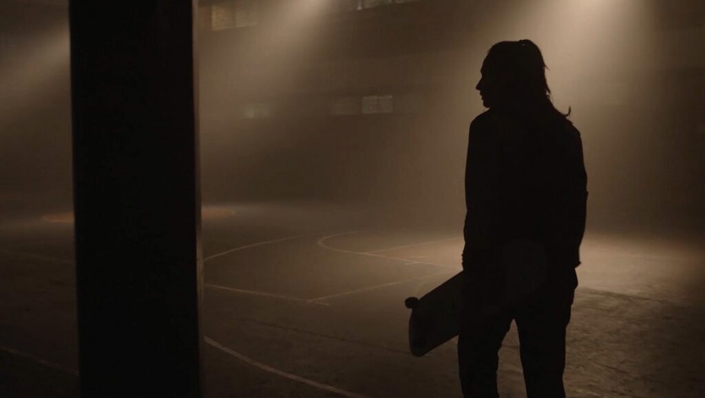 Virus: 32 — Gustavo Hernandez Silhouette of skateboarder in Virus: 32 film scene. Gustavo Hernandez movie.