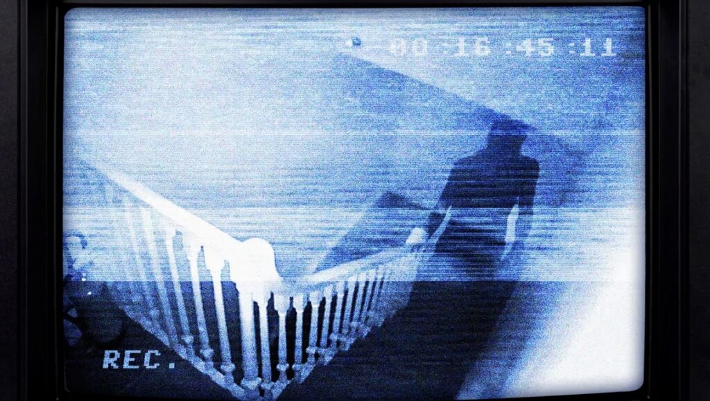 The Found Footage Phenomenon — Sarah Appleton & Philip Escott Found footage horror film scene. Security camera footage of a shadowy figure on stairs.