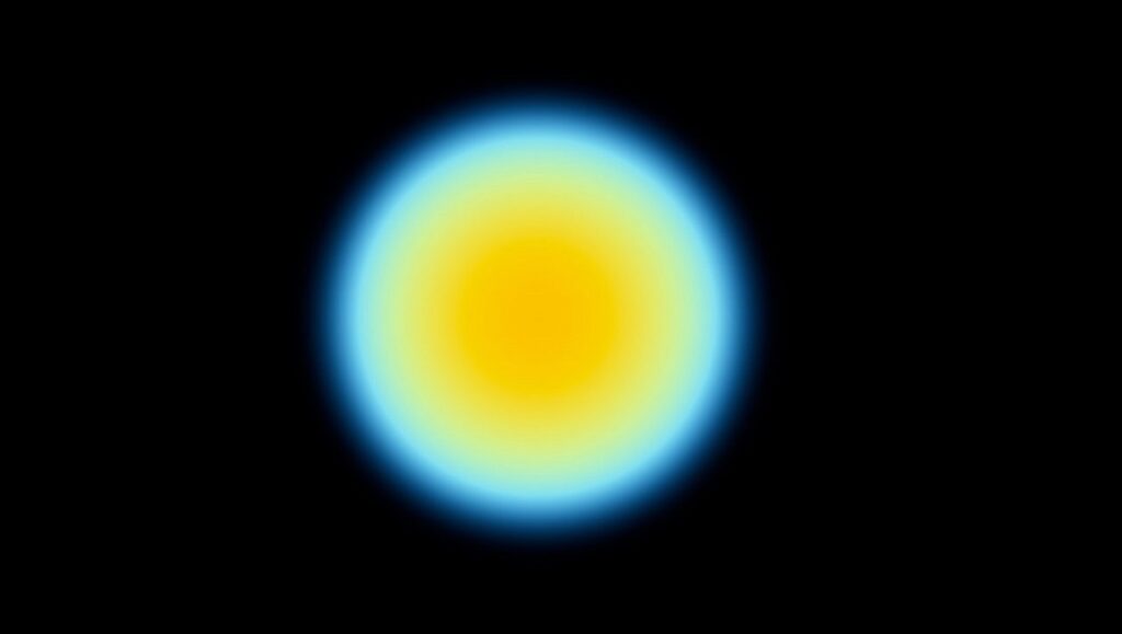 Answering the Sun — Rainer Kohlberger Rainer Kohlberger's Answering the Sun: Abstract digital art of a glowing yellow sun with a blue aura on a black background.