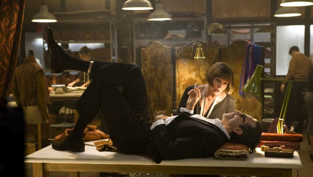 Nine movie scene. Guido Contini lies on a table while Liliane smokes. Rob Marshall film.