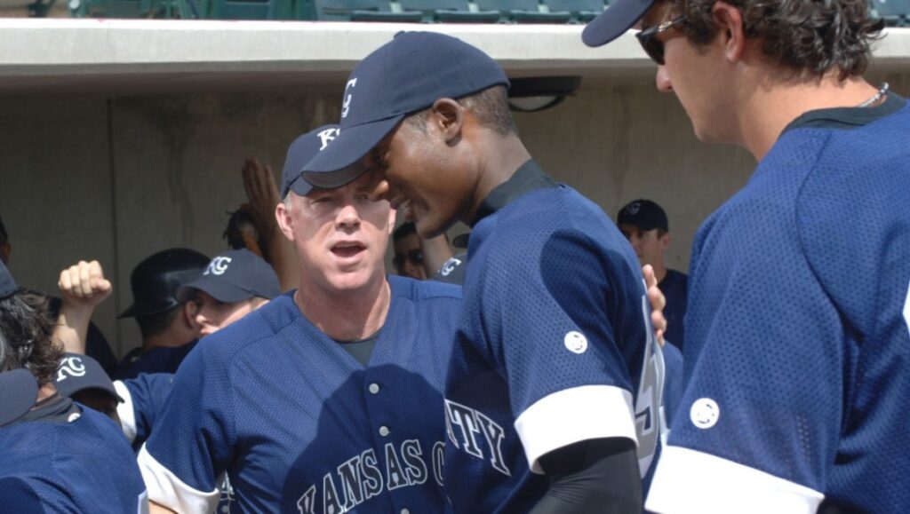 Sugar — Anna Boden and Ryan Fleck Sugar movie scene. Baseball team in dugout, Kansas City uniforms. Anna Boden, Ryan Fleck film.