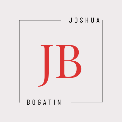 Josh Bogatin's logo. Red JB initials. Minimalist design. Joshua Bogatin.