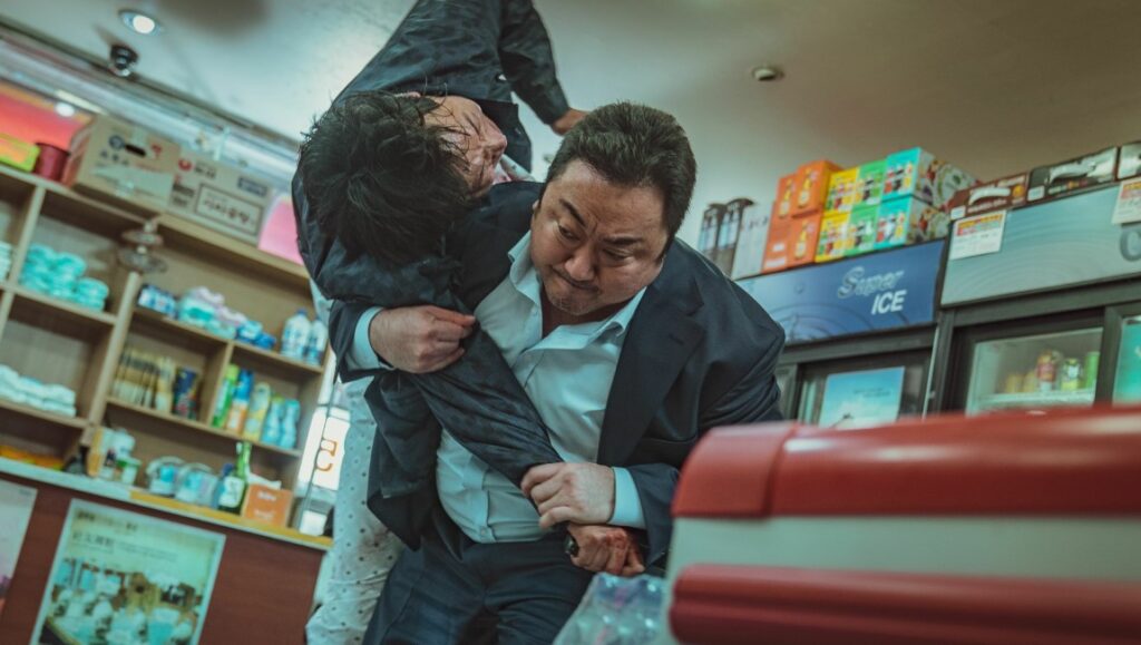The Roundup — Kang Yoon-sung Ma Dong-seok in The Roundup at Fantasia Fest. Action film fight scene in a convenience store.