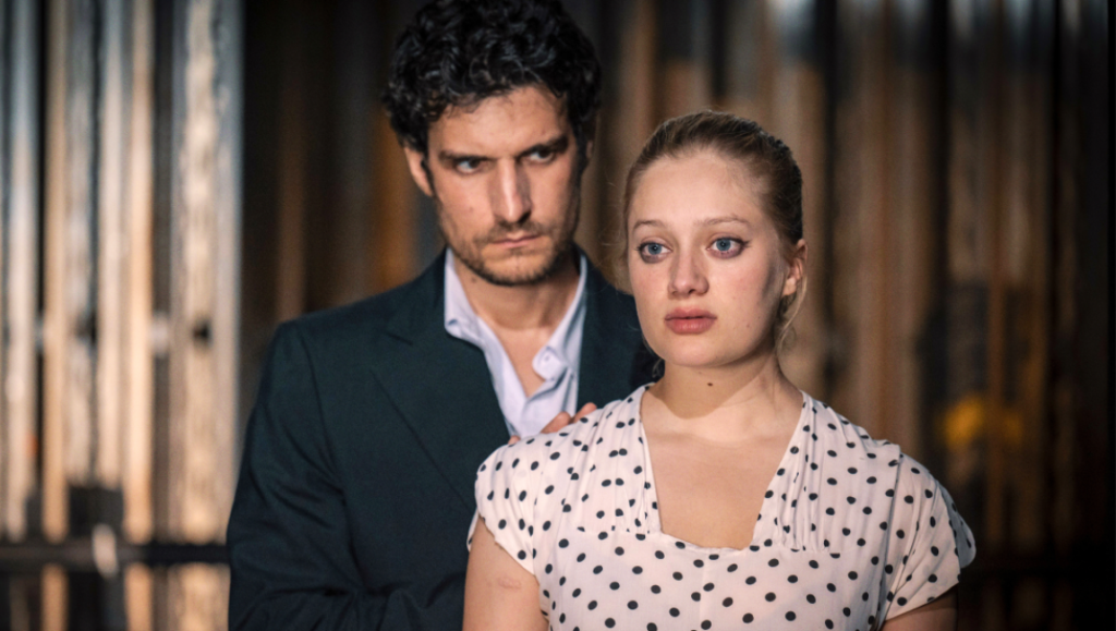 Three Nights a Week film still. Man and woman in a dramatic pose. Florent Gouëlou film.