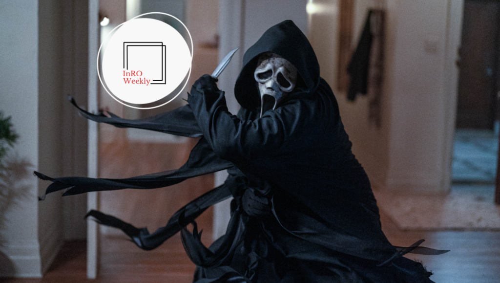 InRO Weekly — Volume 1, Issue 10 InRO Weekly magazine cover featuring Ghostface killer with a knife. Horror movie themed.