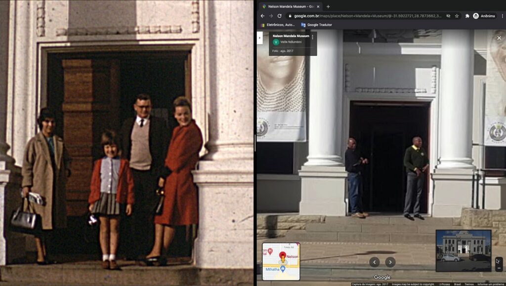Private Footage shows a family at Nelson Mandela Museum, then/now comparison.