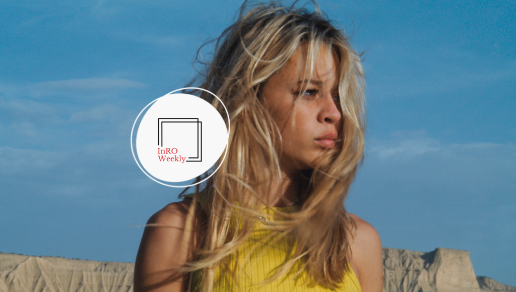 InRO Weekly Cannes '23 Edition cover. Blonde woman with windblown hair. Fashion and film magazine.