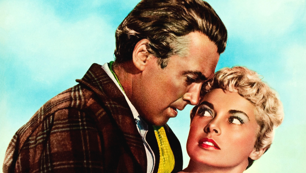 James Stewart and Janet Leigh in The Naked Spur movie poster. Classic Western film.