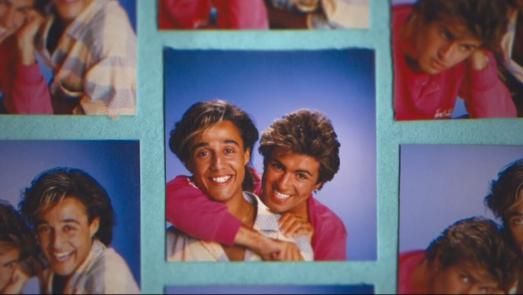 WHAM! — Chris Smith Wham! band photo collage. Andrew Ridgeley and George Michael smiling in 80s style.