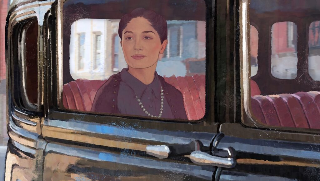 Aurora’s Sunrise — Inna Sahakyan Aurora's Sunrise film still: Woman in car. Inna Sahakyan film. Bars Media films.