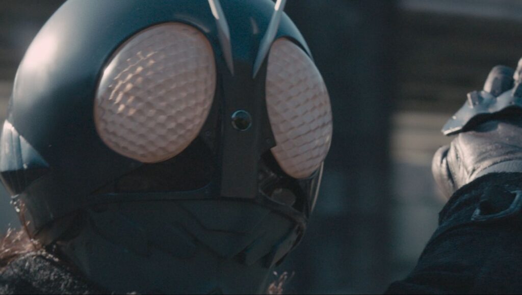 Fantasia Fest 2023 — Dispatch 2 Where the Devil Roams, Shin Kamen Rider, Baby Assassins 2 Close-up of Shin Kamen Rider at Fantasia Fest 2023. Sci-fi action hero.