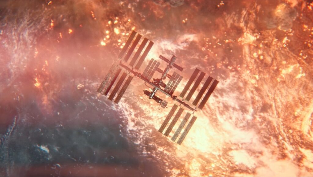 The International Space Station (ISS) orbiting Earth, from I.S.S. movie review.