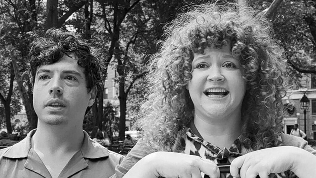 Jon Bass's Carole & Grey review: black and white image of the play's actors in a park setting.