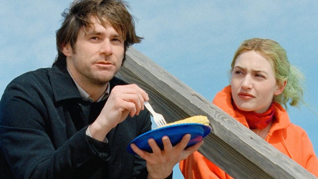 Eternal Sunshine of the Spotless Mind scene with Jim Carrey and Kate Winslet eating.