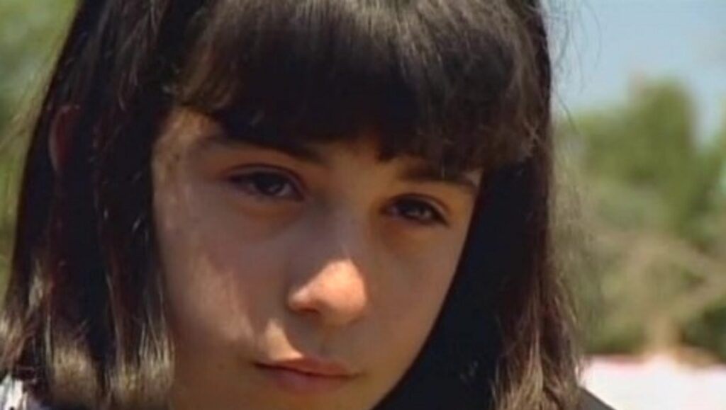 Jenin, Jenin — Mohammad Bakri Close-up of a girl from the film Jenin, Jenin by Mohammad Bakri. Palestinian cinema. Documentary film.